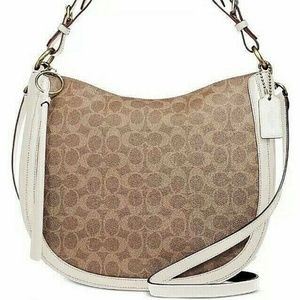 NWT Coach Coated Canvas Signature Sutton Hobo Tan/Chalk/Gold 38580 Original Pkg